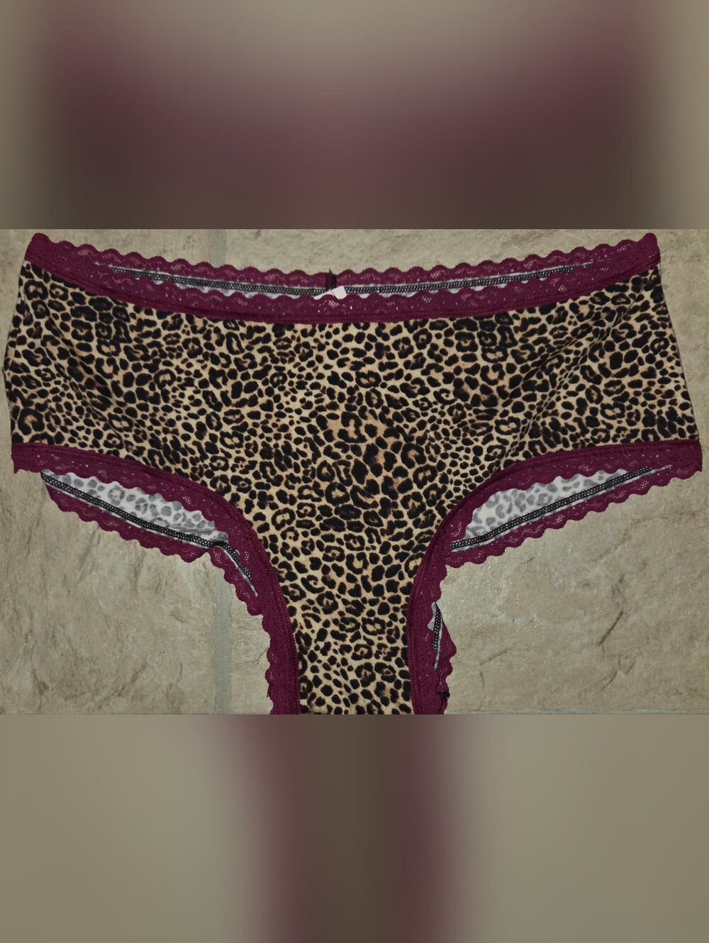 Victoria's Secret Cotton Cheetah Print Lace Trim Cheeky Panties Size Large, NWT